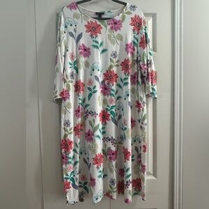 J Jill Dress Women’s Size 2X Multicolor Floral Wearever 3/4 Sleeve Jersey Dress